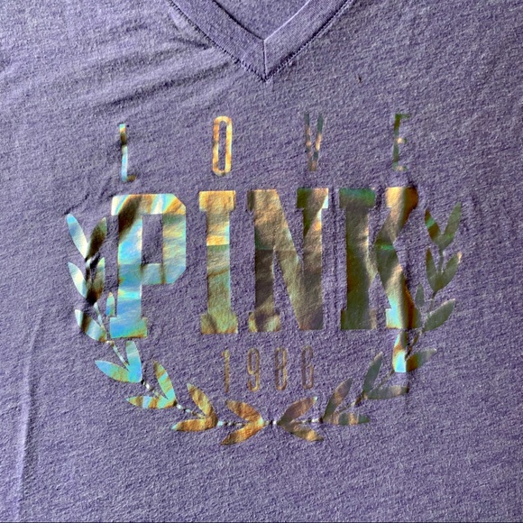 PINK Purple and iridescent V neck T-shirt - Picture 2 of 4
